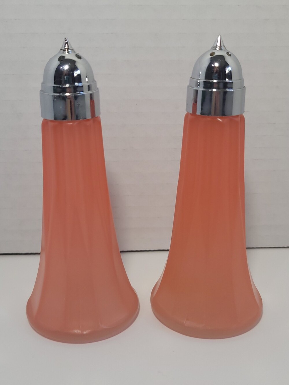 Vintage Libbey Pink Frosted Salt & Pepper Shakers: Mid-Century Chrome Lids